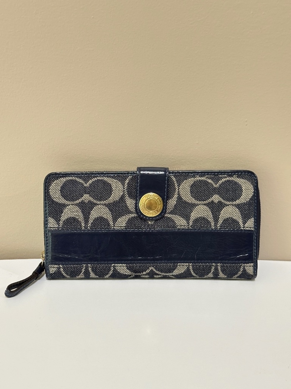 Vintage Coach Legacy Demin Signature C Jacquard Blue Stripe Zip Around Wallet Y2